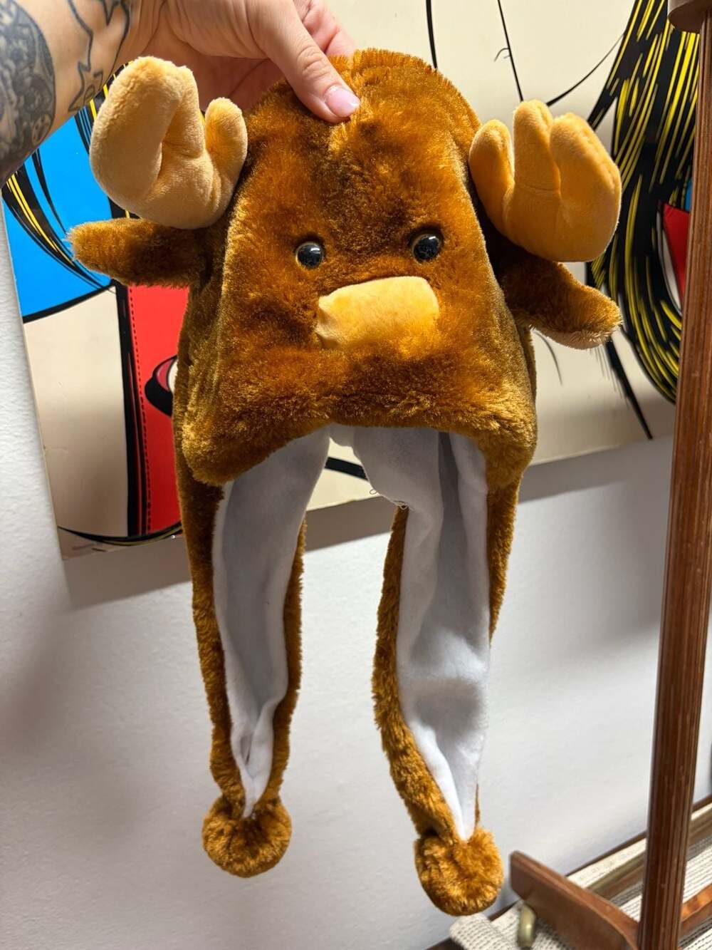 Youth Plush Moose Laplander Animal Hat with Antlers Brown Child